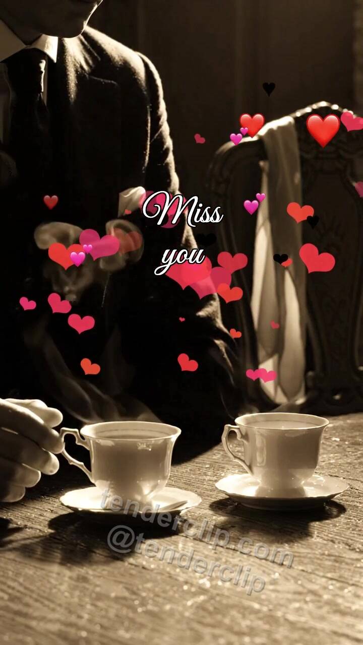 Animated greeting card about Miss you: second cup waits on the table