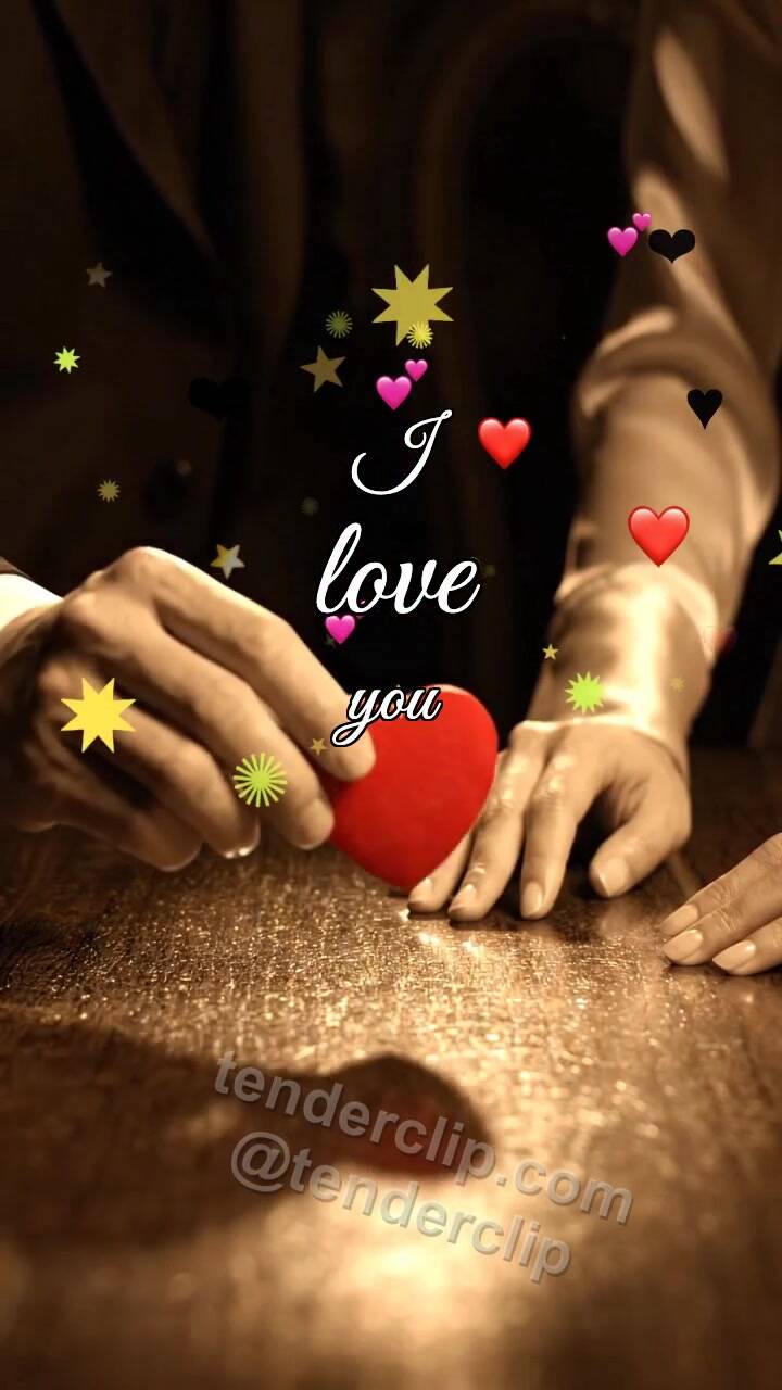 Animated greeting card about I love you: two hands hold a heart