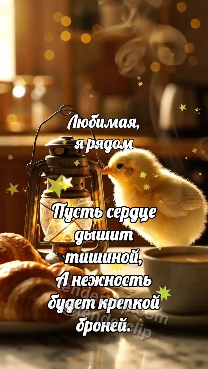 Анимационная открытка на тему Любимая, я рядом: Цыплёнок зажигает второй фонарь