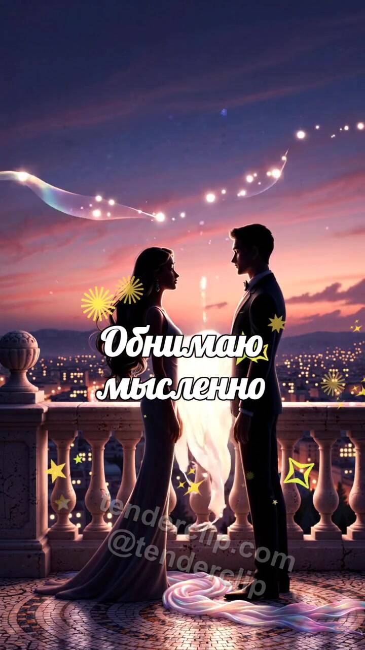 Анимационная открытка на тему Обнимаю мысленно: один шарф обнимает двоих