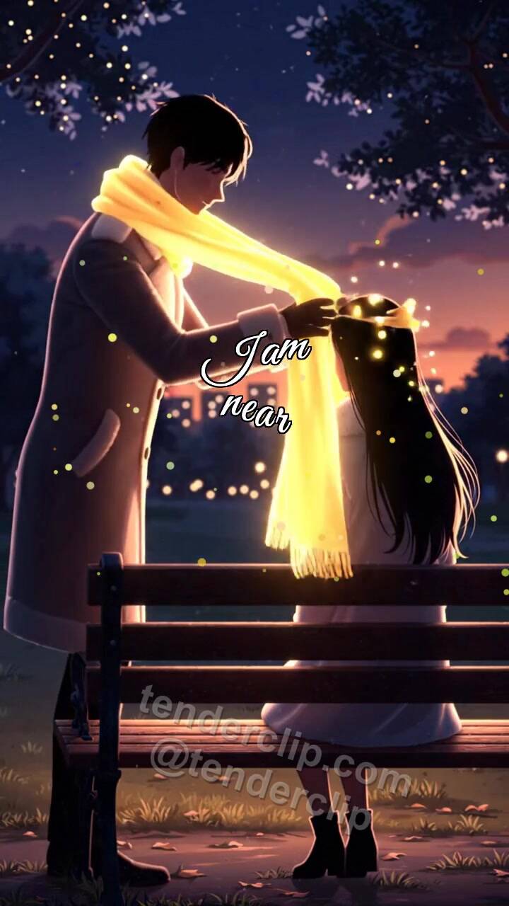 Animated greeting card about I am near: man wraps a scarf around shoulders