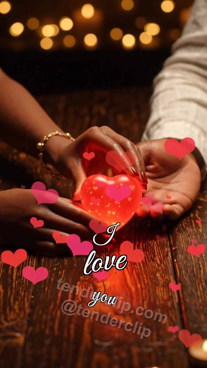 Animated greeting card about I love you: two hands hold a heart
