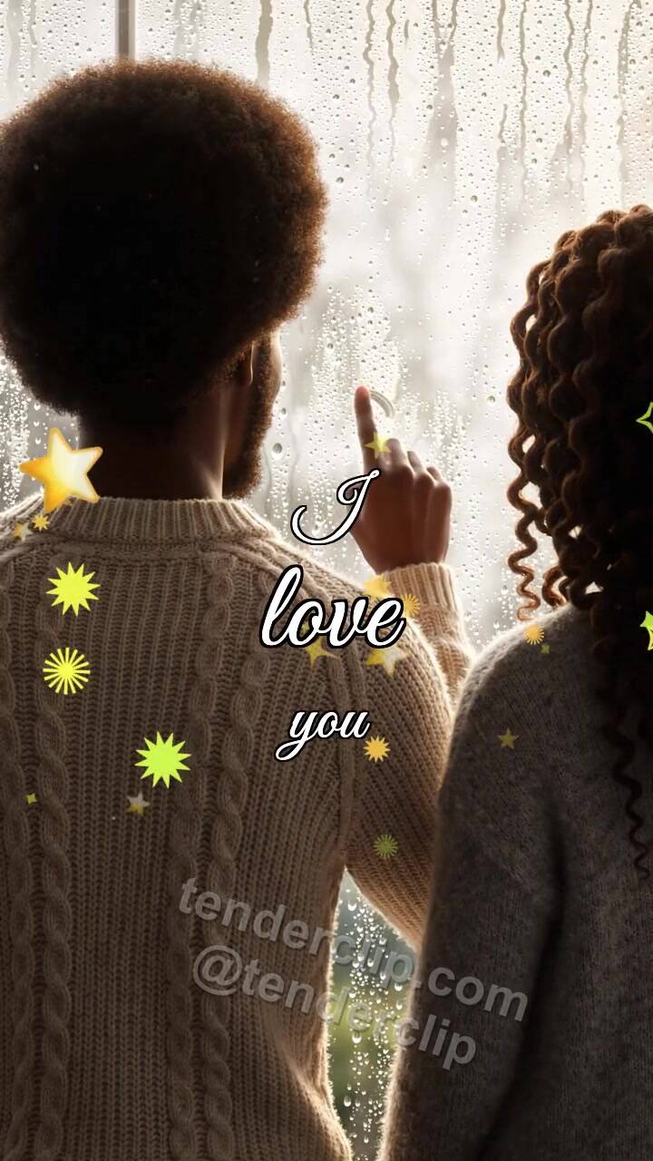 Animated greeting card about I love you: heart appears on a fogged window