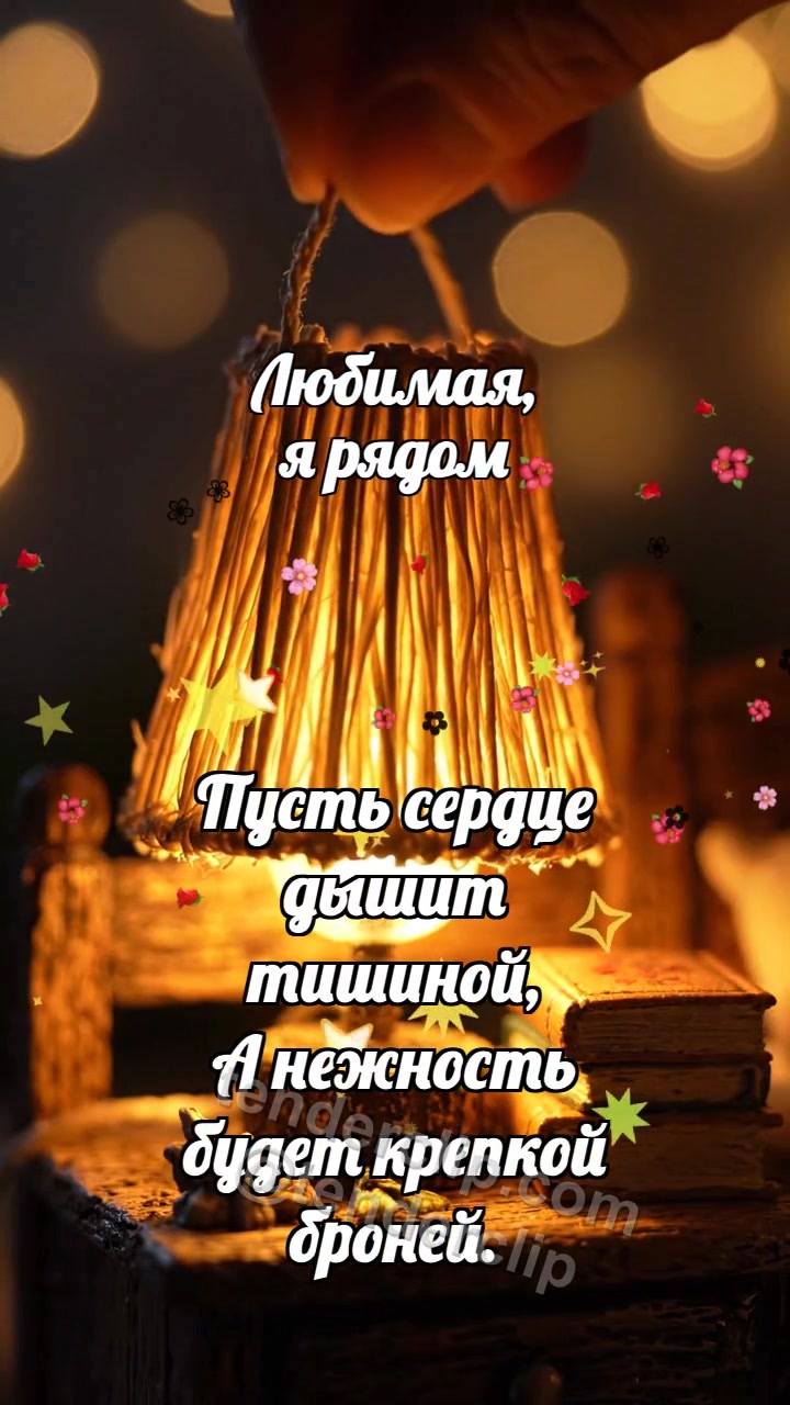 Анимационная открытка на тему Любимая, я рядом: Тростниковый абажур бережёт огонёк