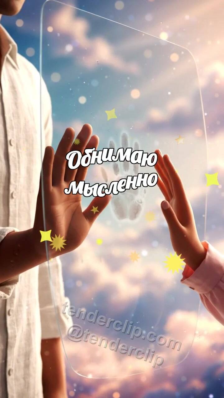 Анимационная открытка на тему Обнимаю мысленно: ладони встречаются через стекло