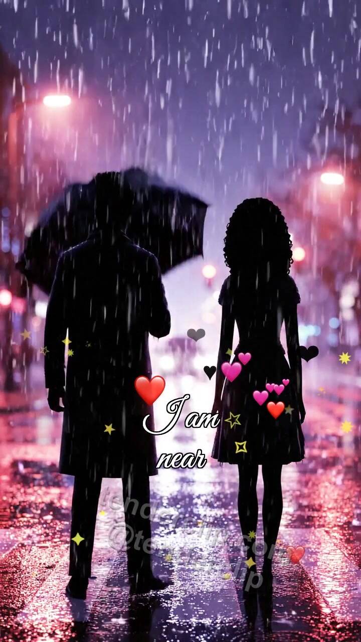 Animated greeting card about I am near: man shields a woman from rain