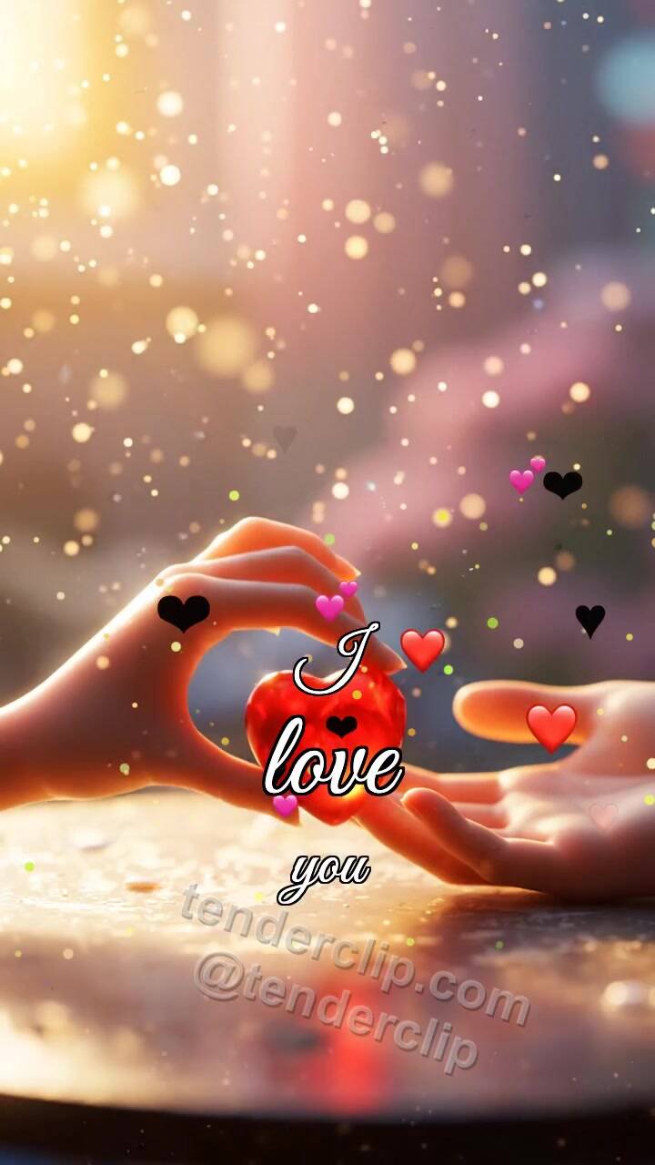 Animated greeting card about I love you: two hands hold a heart