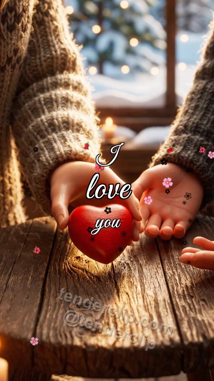 Animated greeting card about I love you: two hands hold a heart