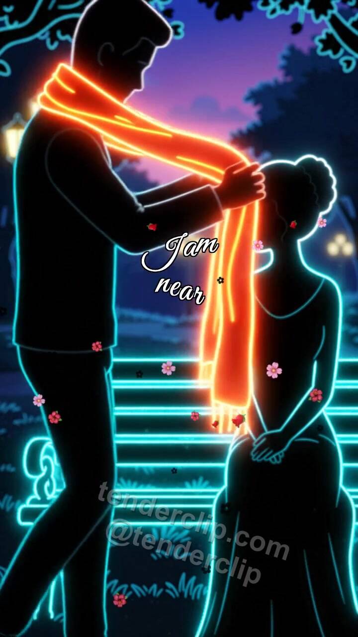 Animated greeting card about I am near: man wraps a scarf around shoulders
