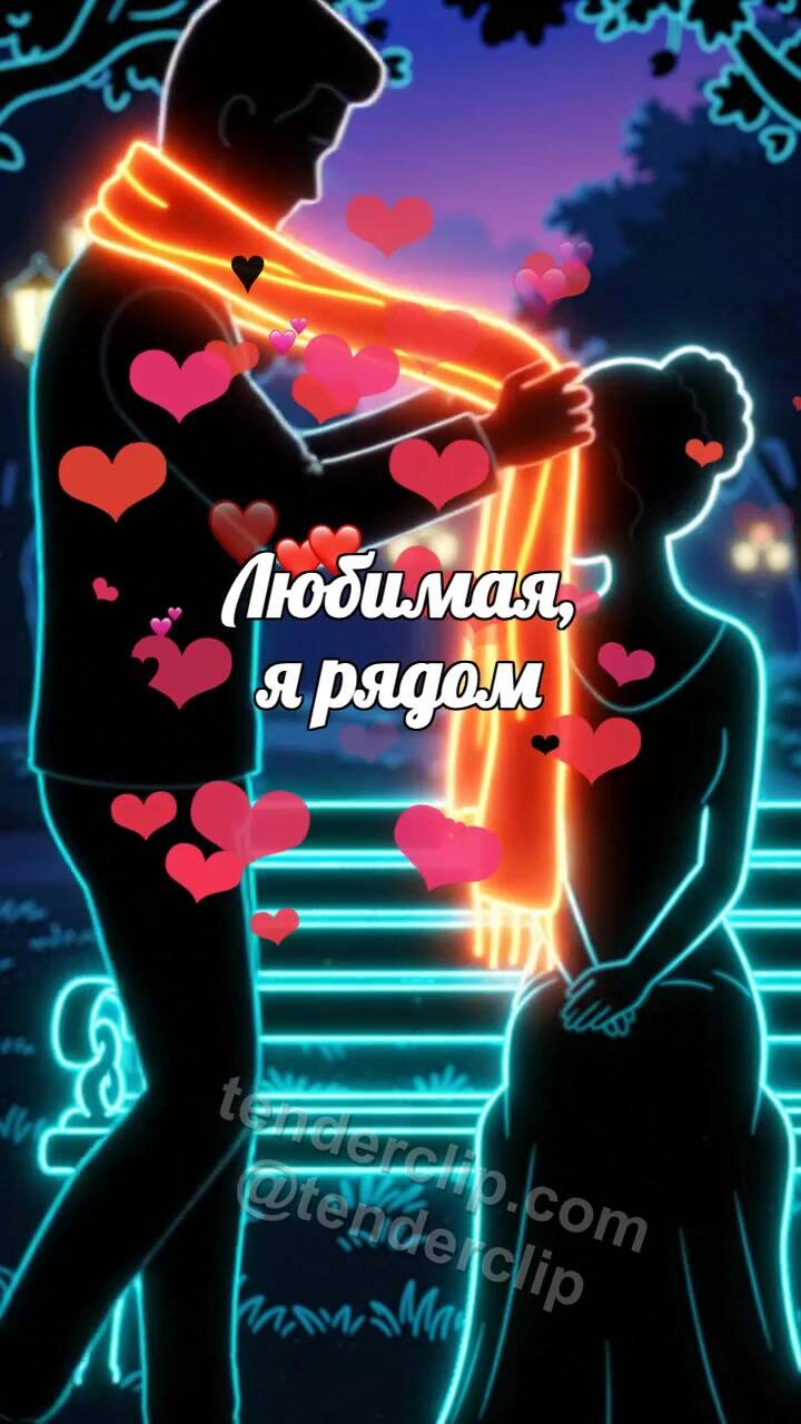 Анимационная открытка на тему Любимая, я рядом: мужчина укрывает плечи шарфом