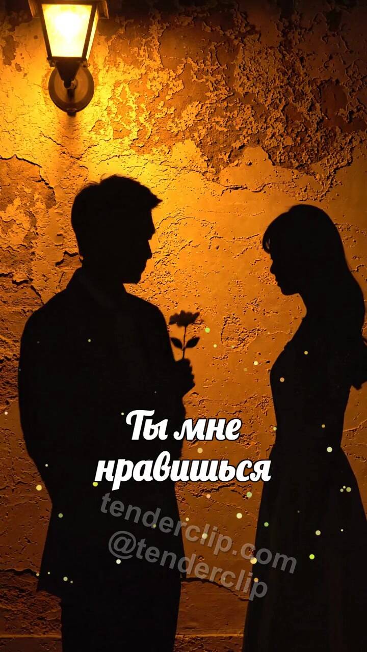 Анимационная открытка на тему Ты мне нравишься: тень мужчины дарит цветок женщине