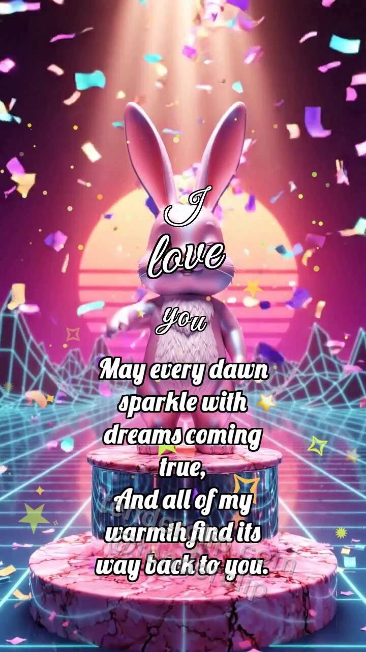 Animated greeting card about I love you: Bunny On Top