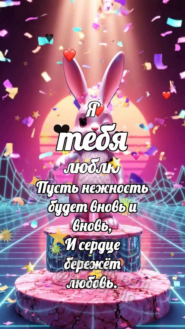 Анимационная открытка на тему Я тебя люблю: Зайчик на вершине