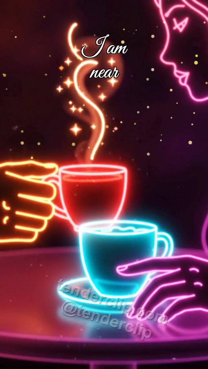 Animated greeting card about I am near: man brings a warm cup