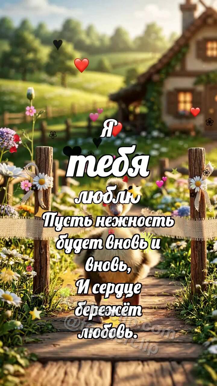 Анимационная открытка на тему Я тебя люблю: Утёнок пересекает финиш