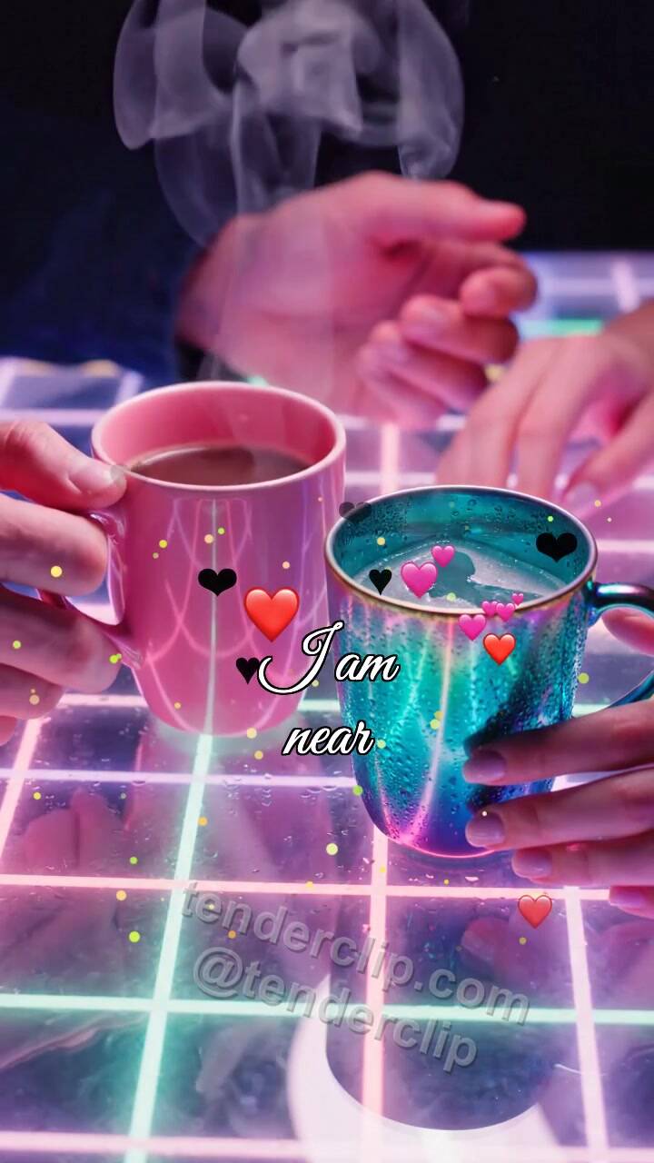 Animated greeting card about I am near: man brings a warm cup