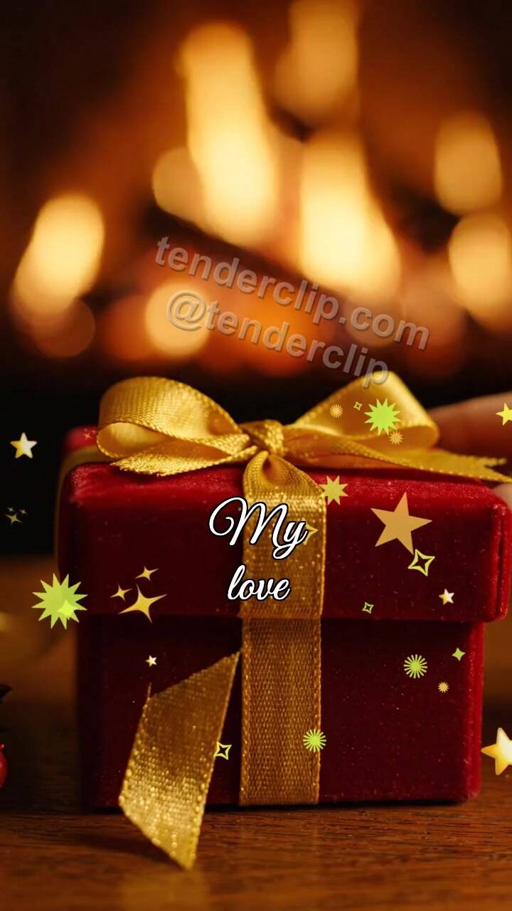 Animated greeting card about My love: gift box shyly opens
