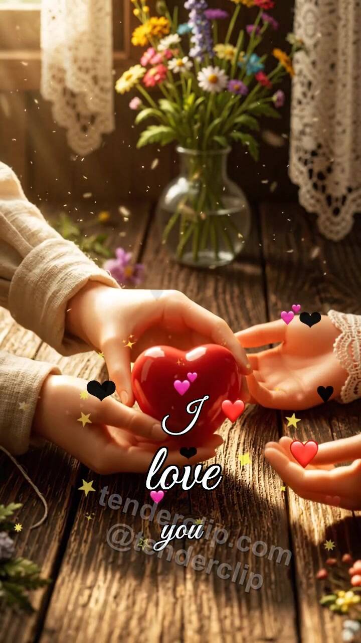 Animated greeting card about I love you: two hands hold a heart