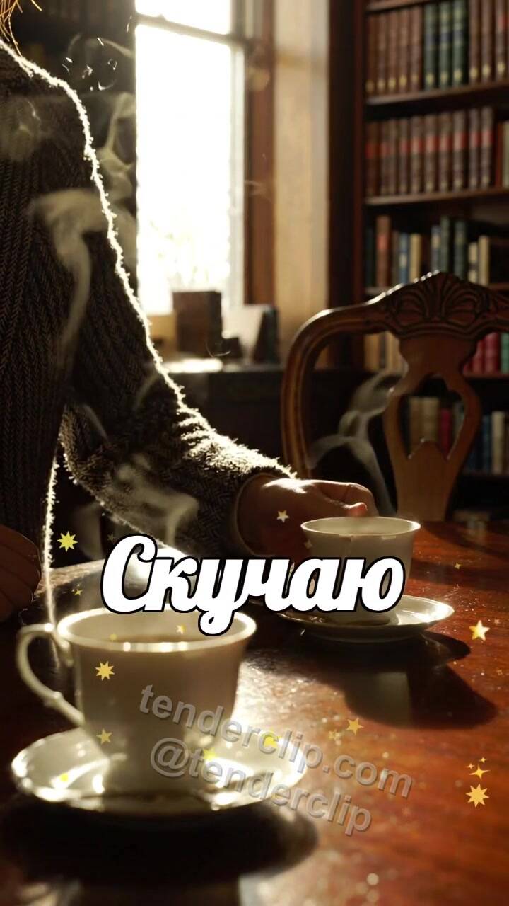 Анимационная открытка на тему Скучаю: вторая чашка ждёт на столе