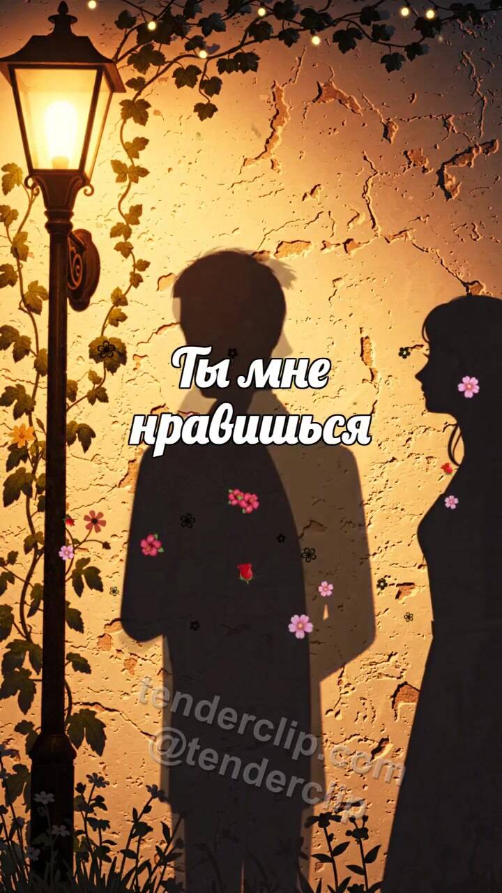 Анимационная открытка на тему Ты мне нравишься: тень мужчины дарит цветок женщине