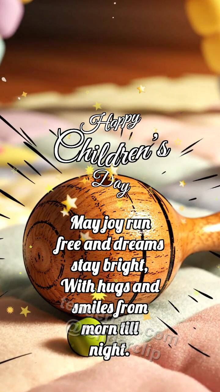 Animated greeting card about Happy Children’s Day: Wooden Maraca Catches Pea