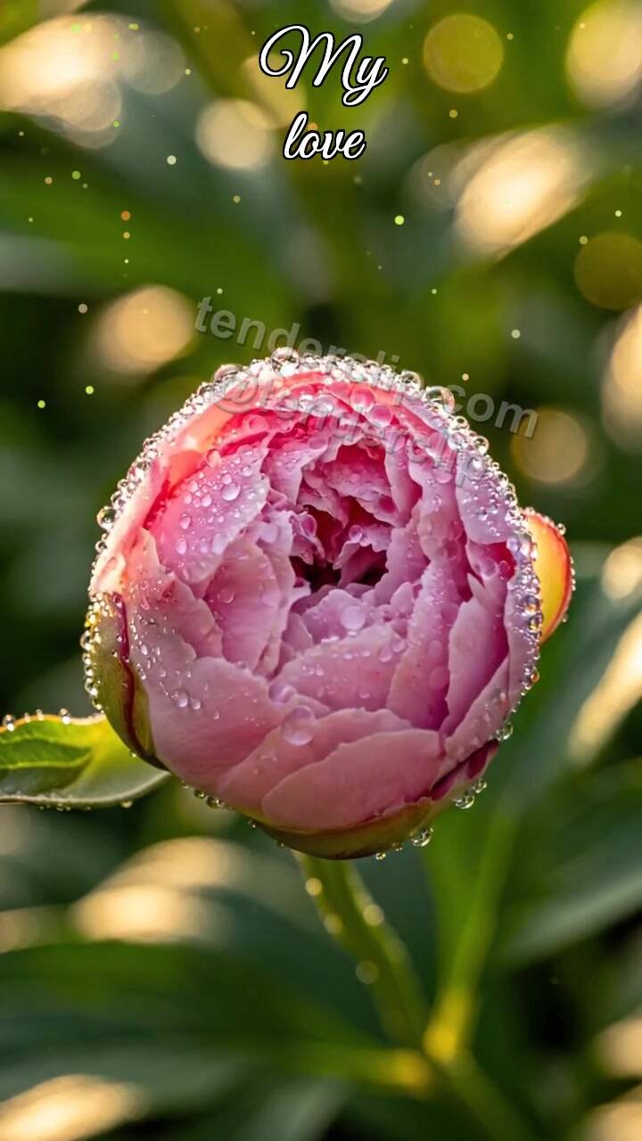 Animated greeting card about My love: flower bud opens