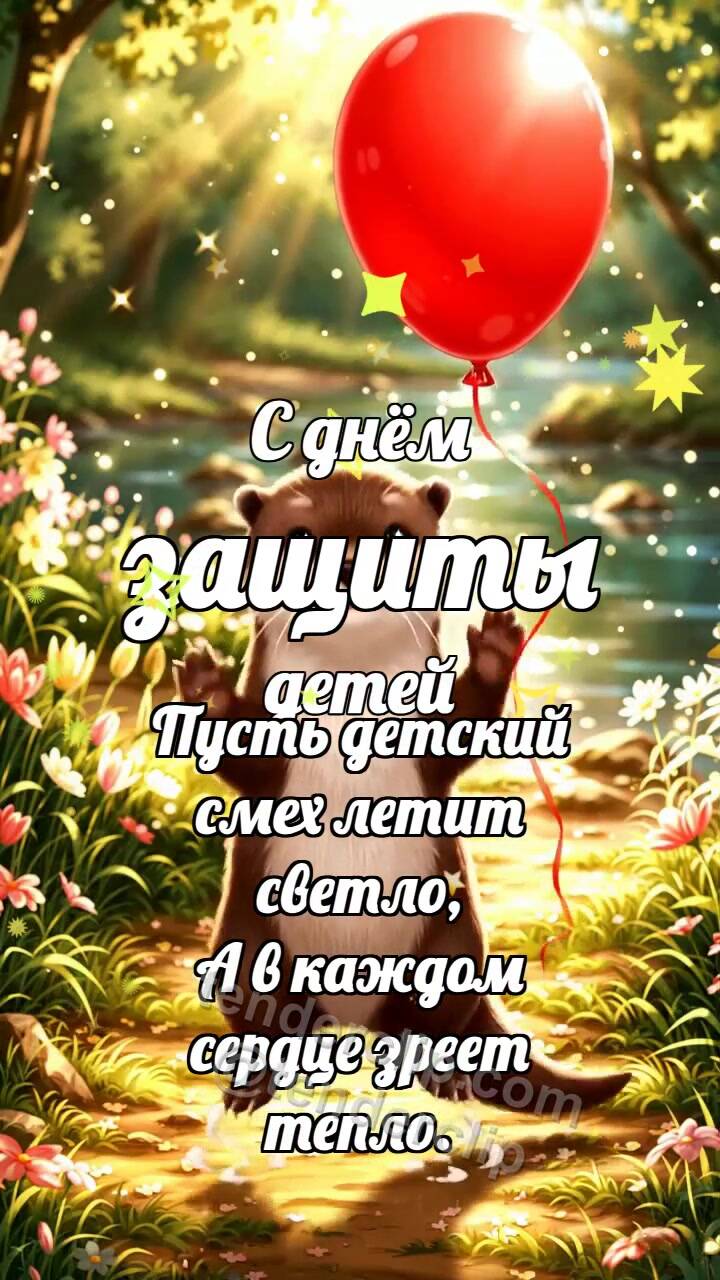 Анимационная открытка на тему С днём защиты детей: Выдра держит шарик