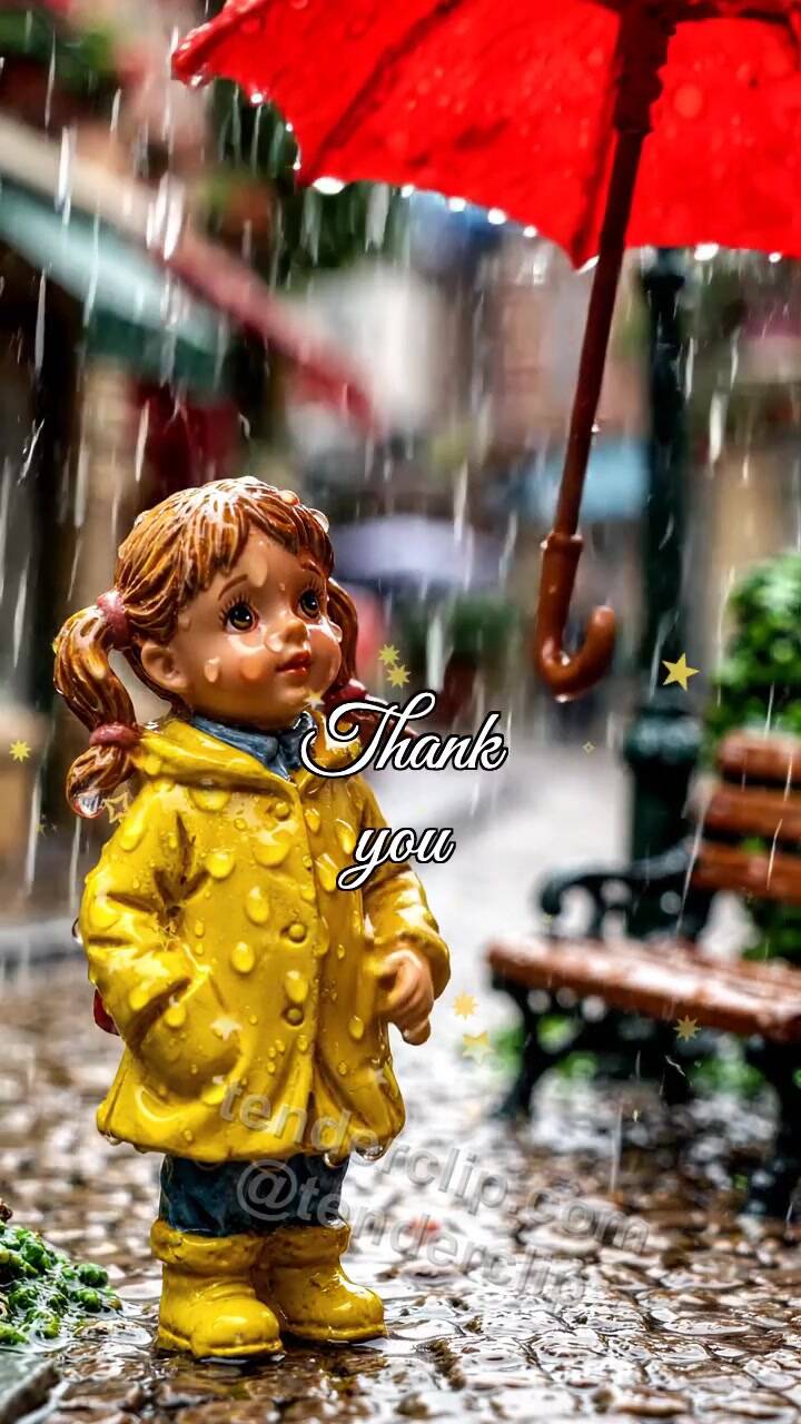 Animated greeting card about Thank you: umbrella covers someone in rain