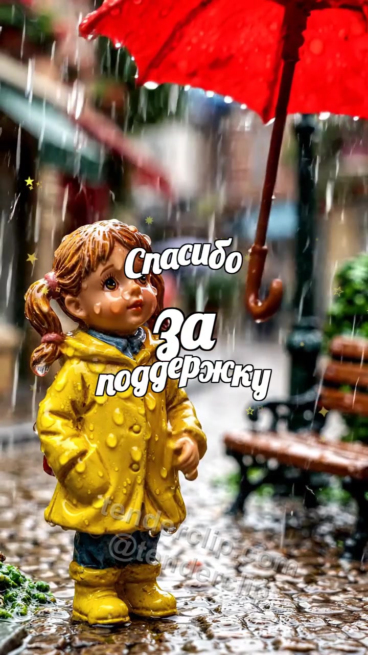 Анимационная открытка на тему Спасибо за поддержку: зонт укрывает кого-то под дождём