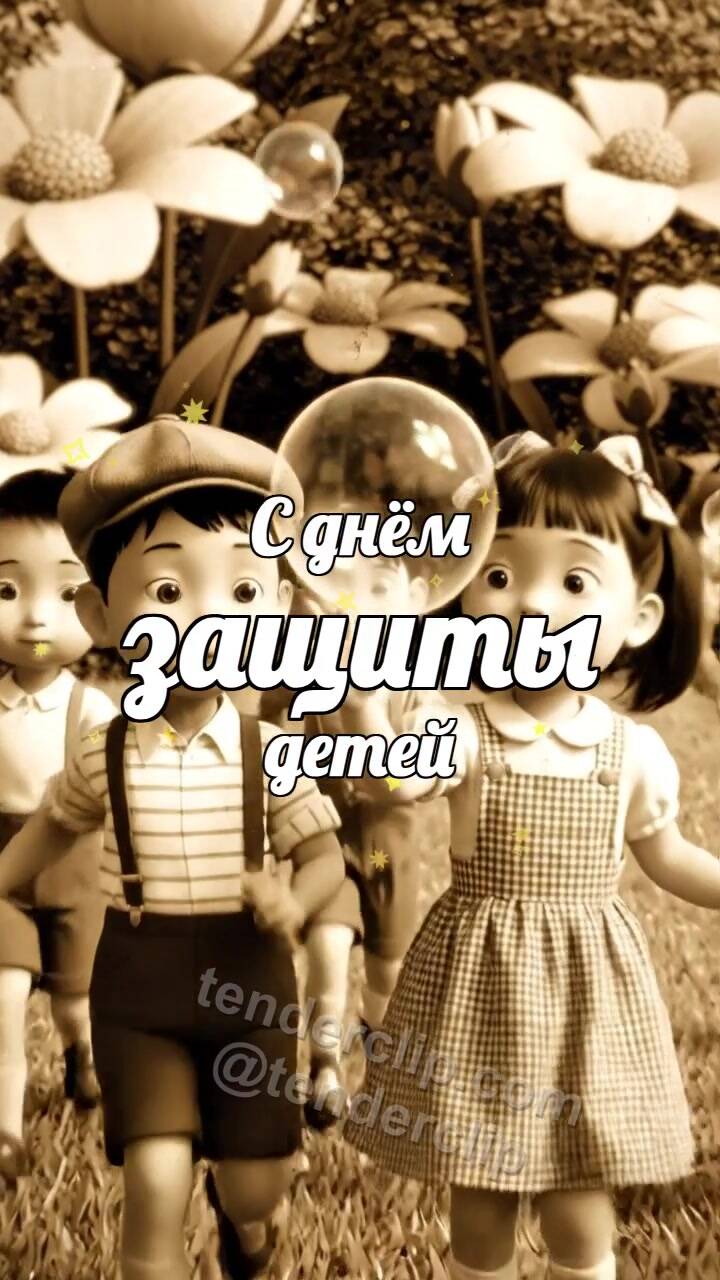 Анимационная открытка на тему С днём защиты детей: дети ловят мыльные пузыри