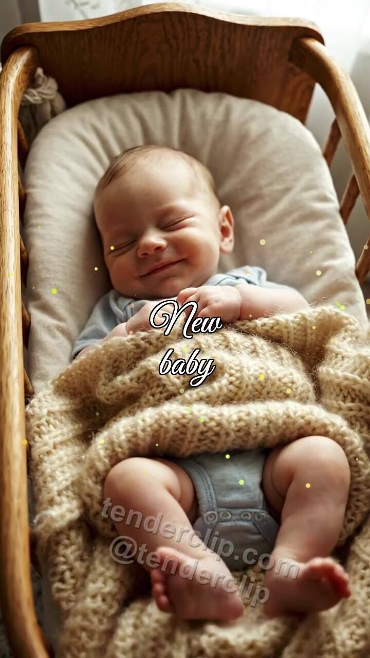 Animated greeting card about New baby: blanket folds near a cradle