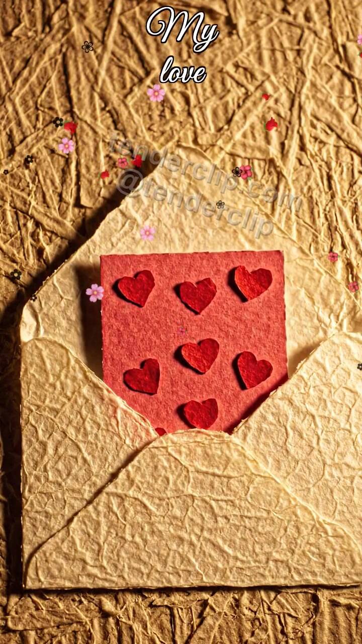 Animated greeting card about My love: envelope hugs a card