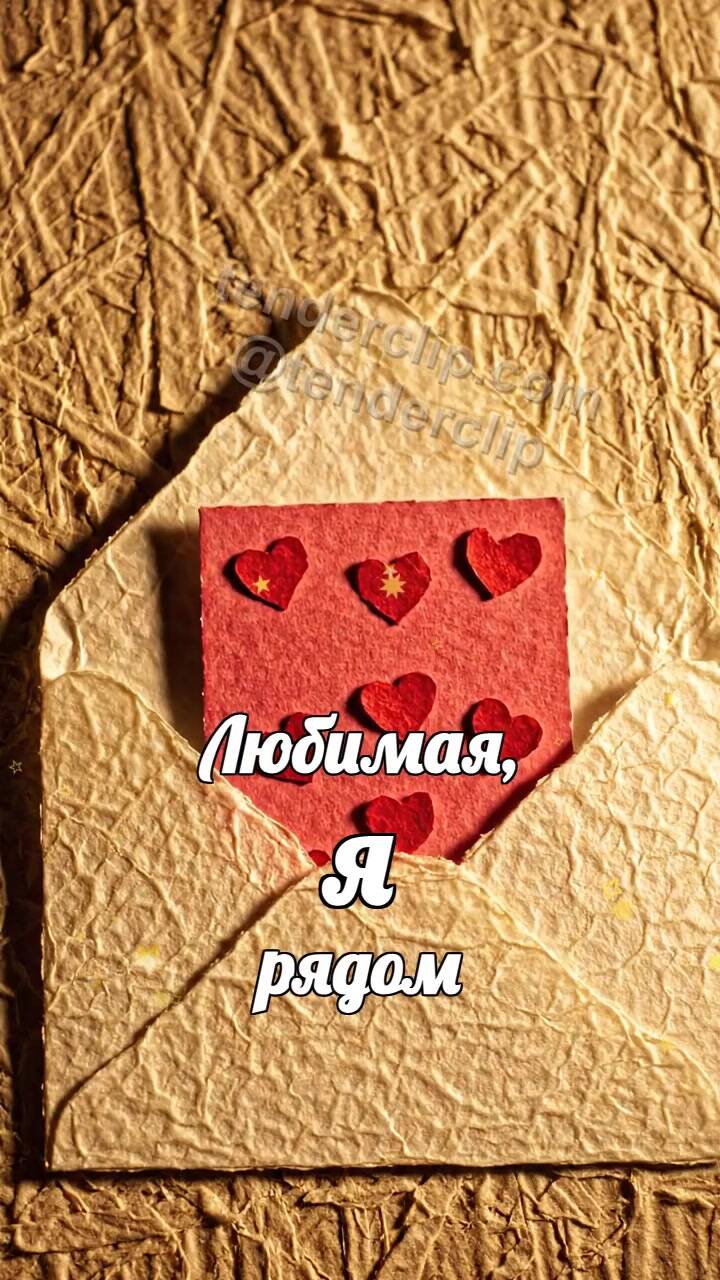 Анимационная открытка на тему Любимая, я рядом: конверт обнимает открытку