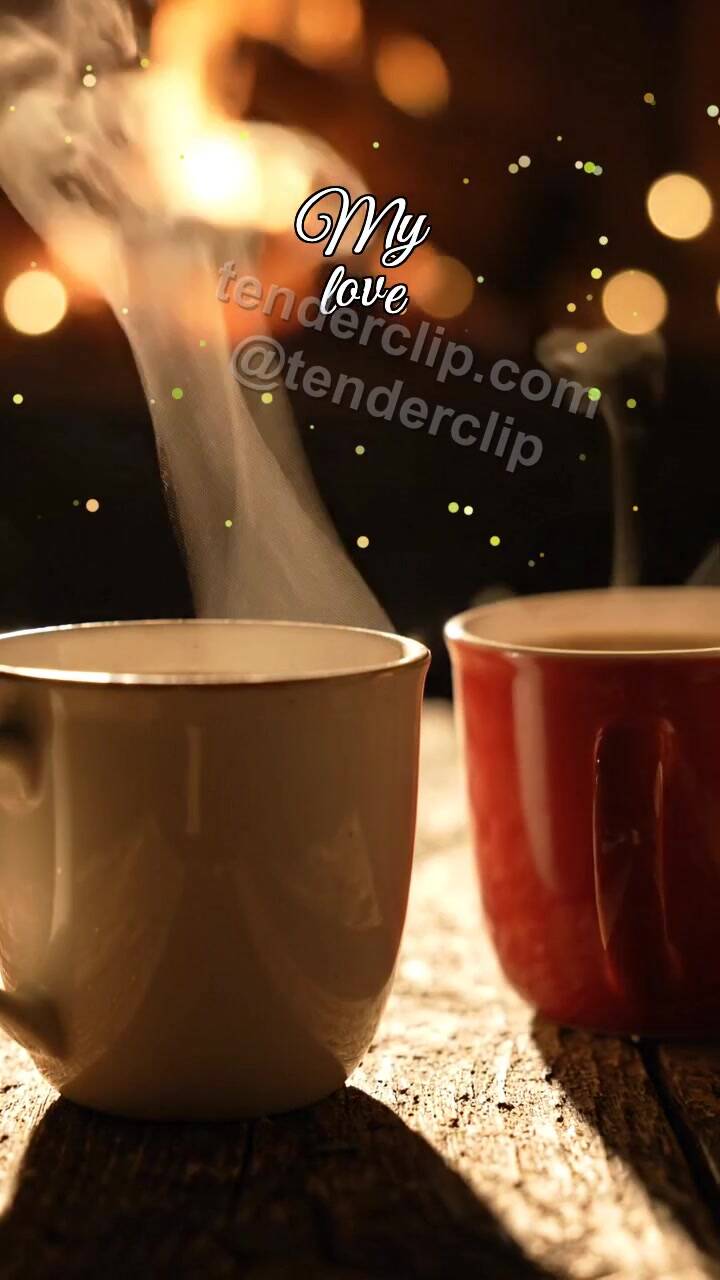 Animated greeting card about My love: two cups move closer