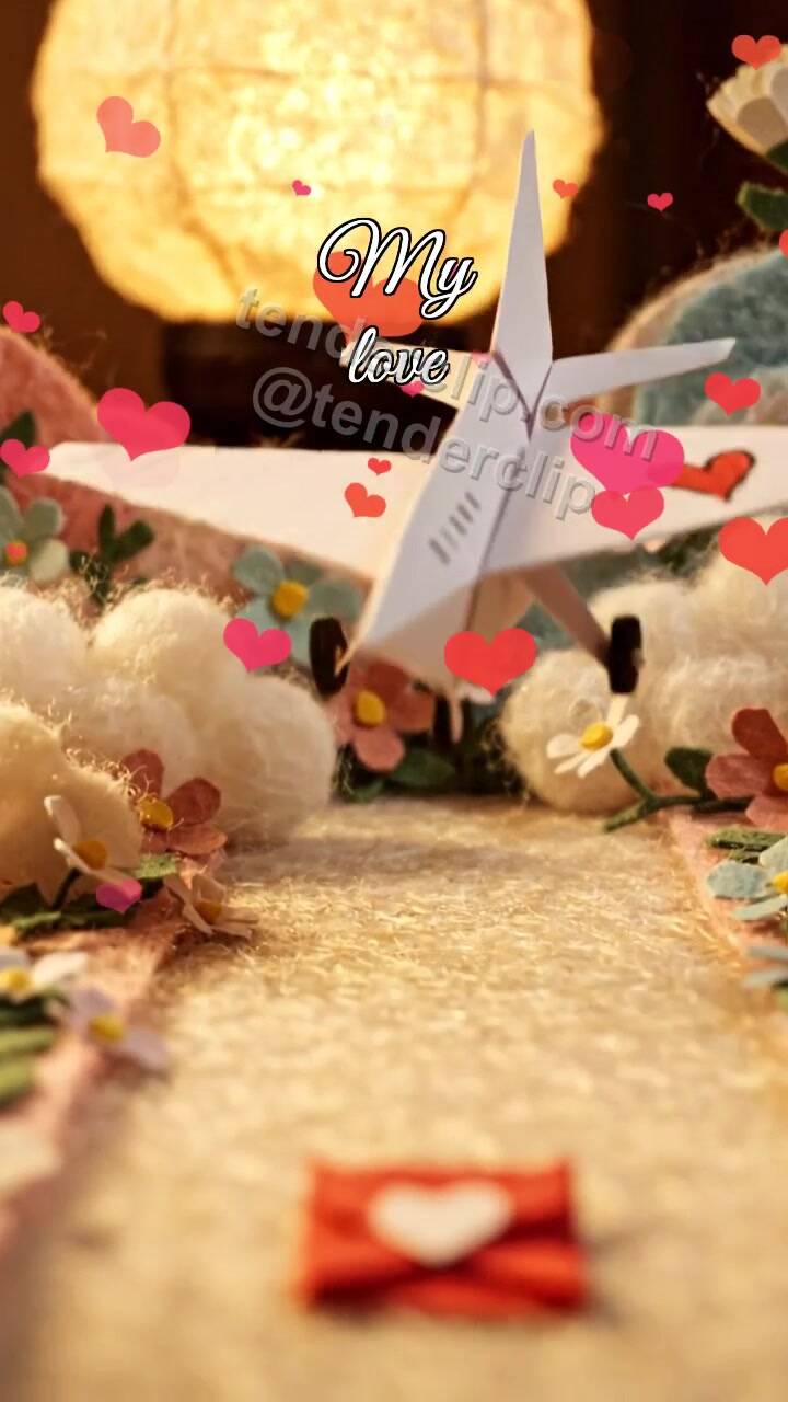 Animated greeting card about My love: paper plane brings a note