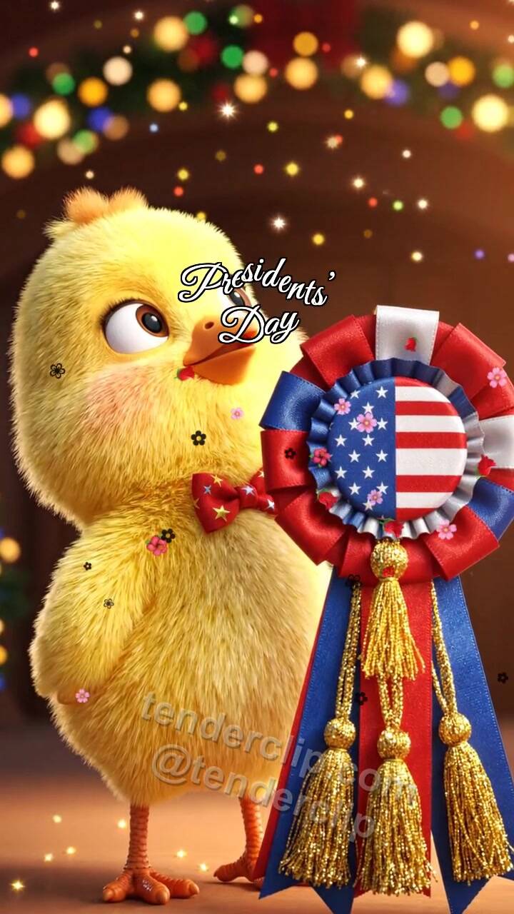 Animated greeting card about Presidents’ Day: Chick By Winner Ribbon