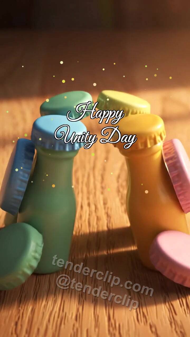 Animated greeting card about Happy Unity Day: Colorful Lids Build Arch