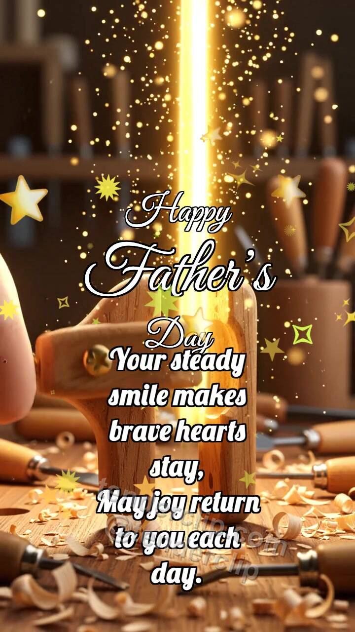 Animated greeting card about Happy Father’s Day: Hand Clamp Holds Beam