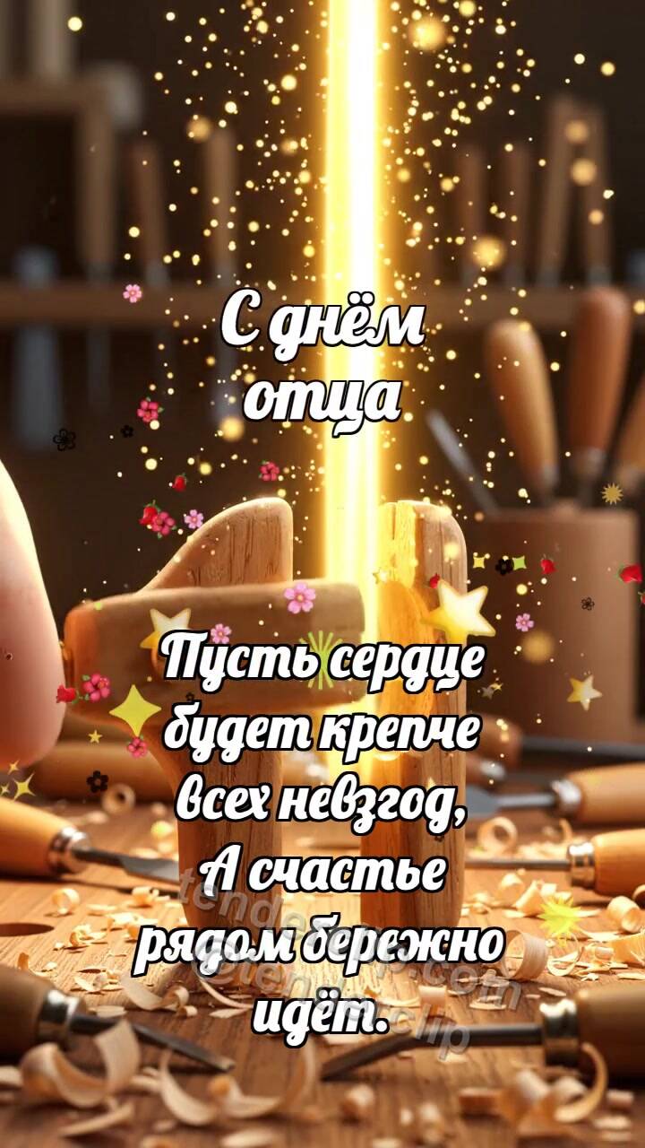 Анимационная открытка на тему С днём отца: Ручная струбцина держит луч