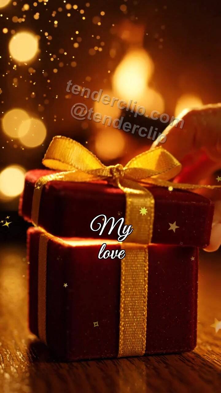 Animated greeting card about My love: gift box shyly opens