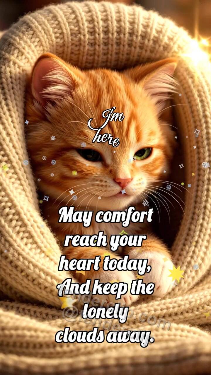 Animated greeting card about I'm here: Kitten Under Blanket