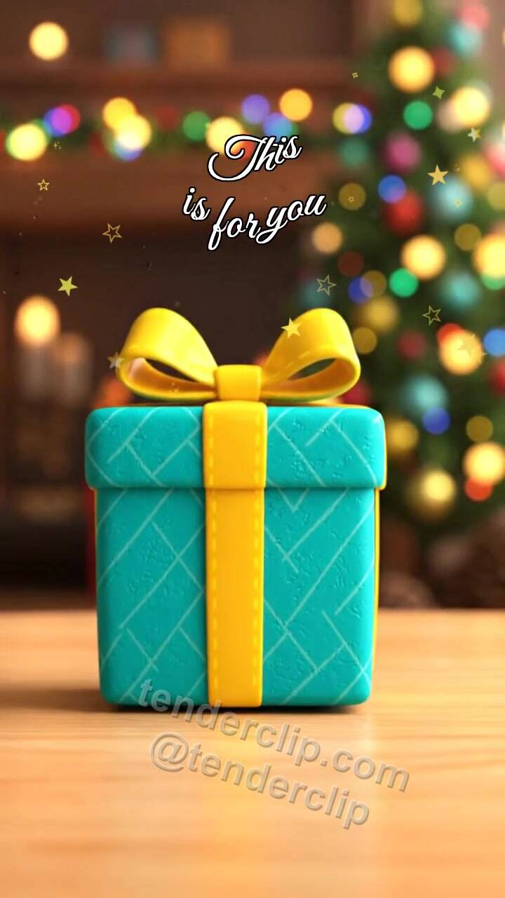 Animated greeting card about This is for you: small gift moves toward camera