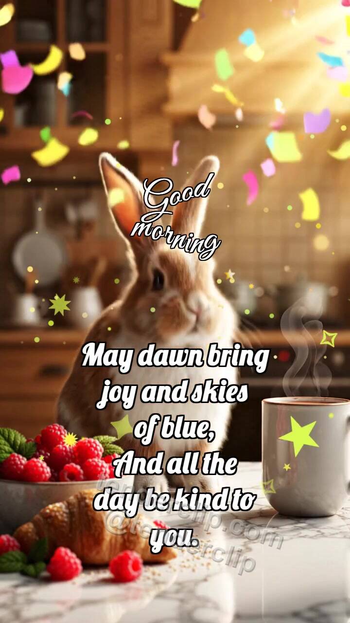 Animated greeting card about Good morning: Bunny In Confetti Glow