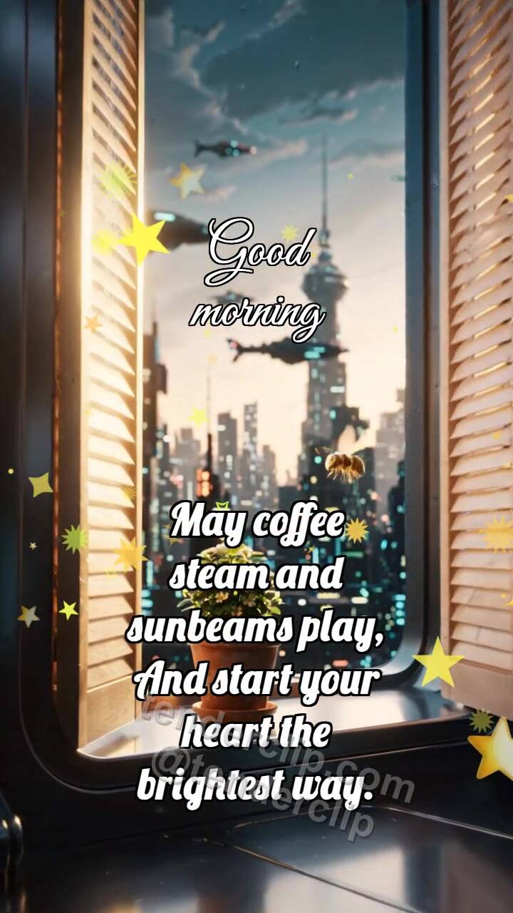 Animated greeting card about Good morning: Pale Shutter Lets Bee