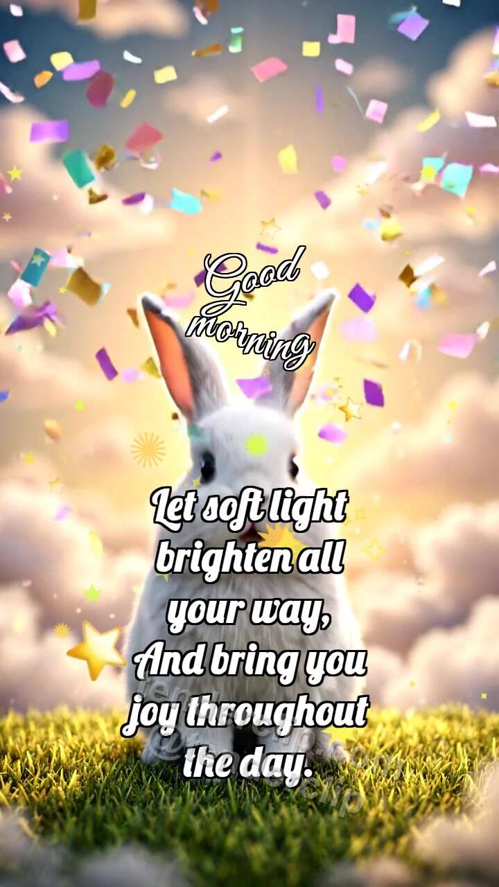 Animated greeting card about Good morning: Bunny In Confetti Glow