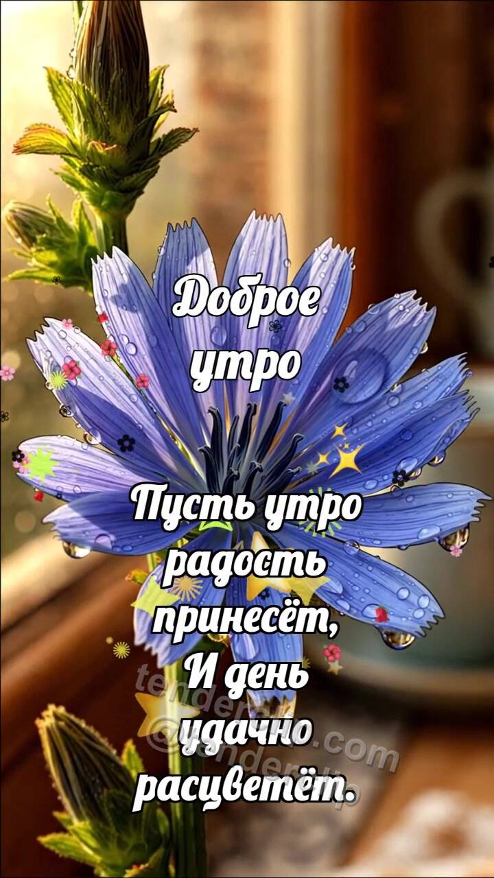 Анимационная открытка на тему Доброе утро: Цикорий встречает утро
