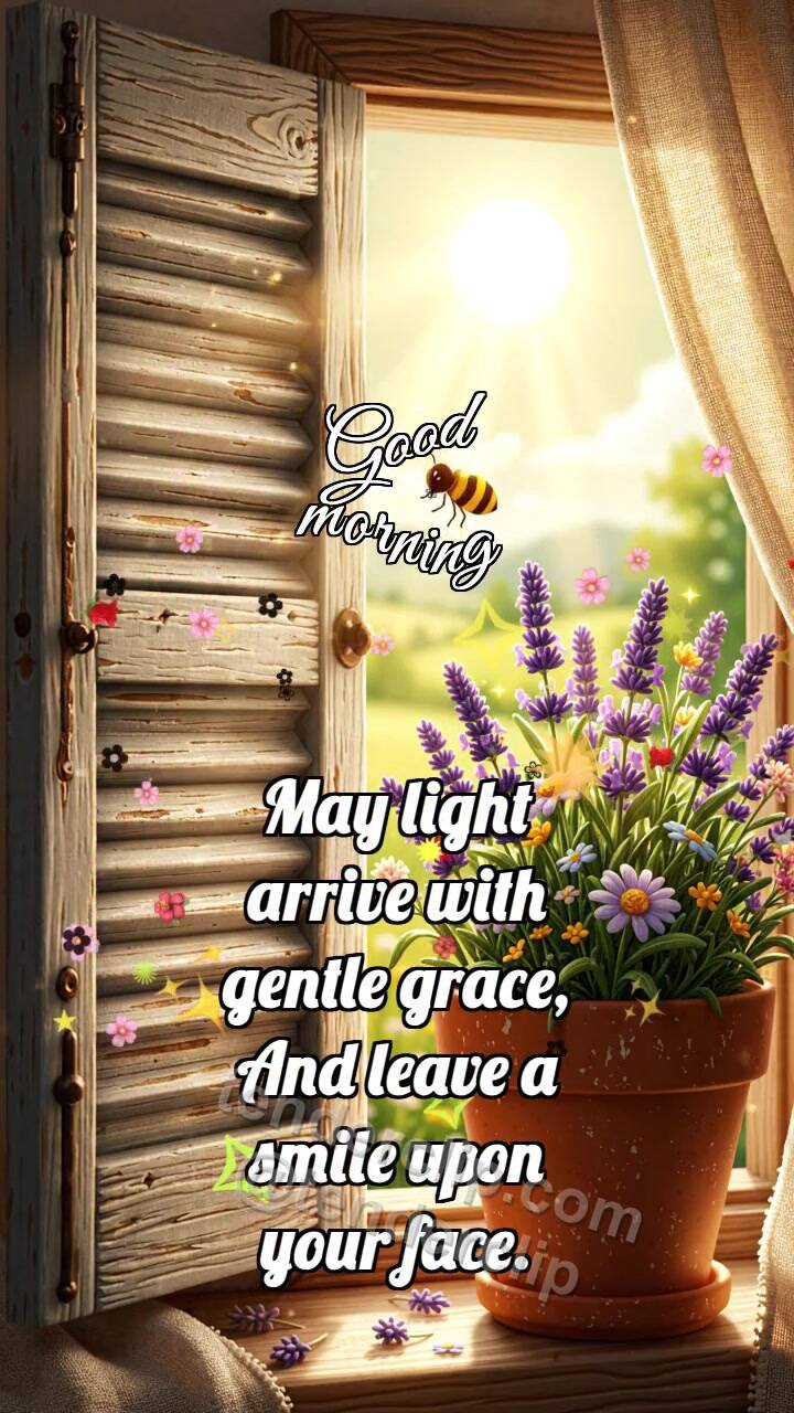 Animated greeting card about Good morning: Pale Shutter Lets Bee
