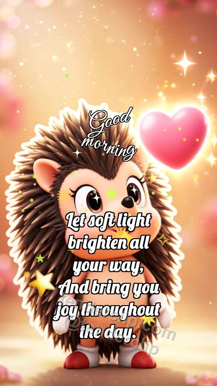 Animated greeting card about Good morning: Hedgehog Catches Kiss