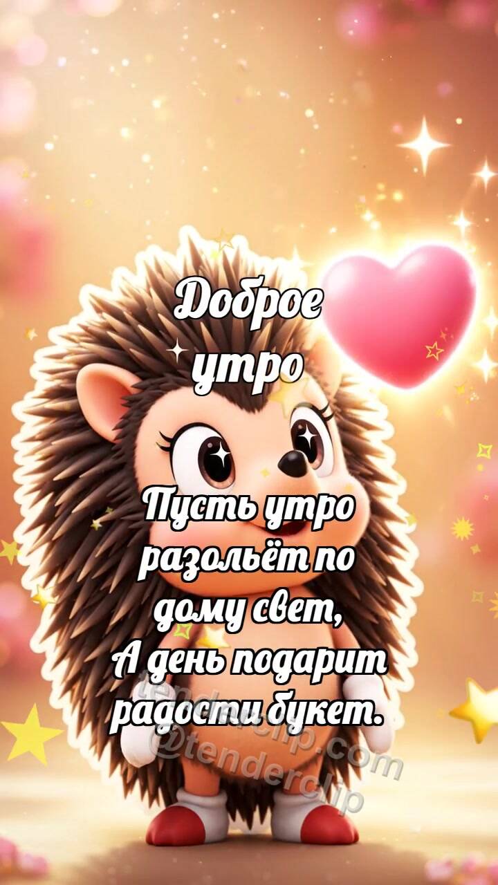 Анимационная открытка на тему Доброе утро: Ёжик ловит воздушный поцелуй