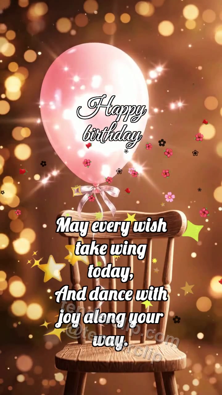 Animated greeting card about Happy birthday: Balloon Holds Glint